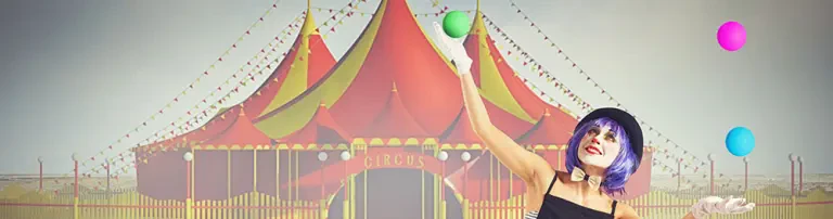 Wirf den Ball und dreh den Stab, sein ein Zirkusakrobat Header