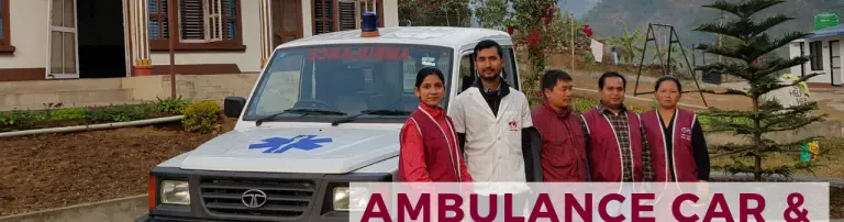 Krankenstation und Ambulanzwagen in Satrasaya in Nepal Header